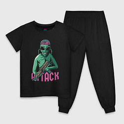 Пижама хлопковая детская Атака пришельцев, цвет: черный