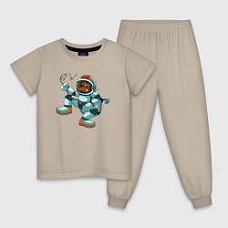 Пижама хлопковая детская Обезьянка космонавт, цвет: миндальный