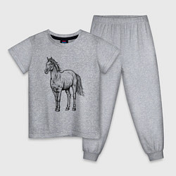 Пижама хлопковая детская Лошадь стоит, цвет: меланж
