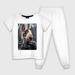 Пижама хлопковая детская Dude bull terrier in New York - ai art, цвет: белый