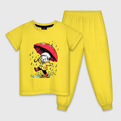 Пижама хлопковая детская Прогулка под дождем, цвет: желтый