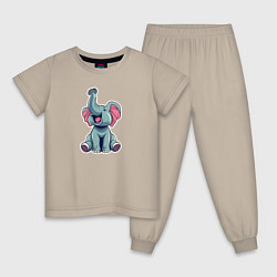Пижама хлопковая детская Маленький слонёнок с поднятым вверх хоботом, цвет: миндальный