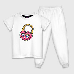 Пижама хлопковая детская Сердце изображённое в виде навесного замка, цвет: белый
