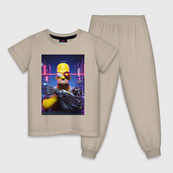 Пижама хлопковая детская Cyber Homer Simpson - ai art, цвет: миндальный