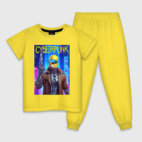 Детская пижама Гомер Симпсон с пистолетом - киберпанк - нейросеть / Желтый – фото 1