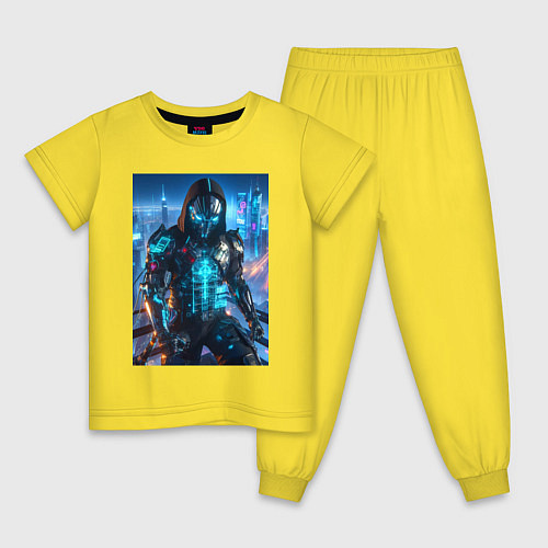 Детская пижама Cyber man - ai art / Желтый – фото 1