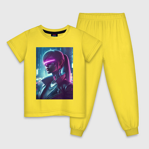 Детская пижама Кибер девчонка - нейросеть / Желтый – фото 1