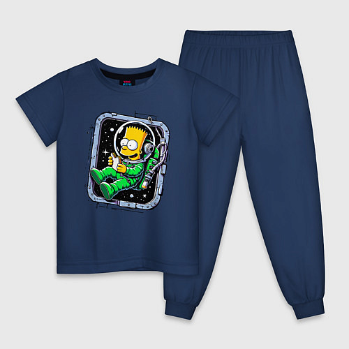 Детская пижама Барт Симпсон с сэндвичем в космосе - нейросеть / Тёмно-синий – фото 1