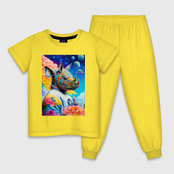 Пижама хлопковая детская Инопланетная носорожка - фантазия, цвет: желтый