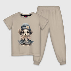 Пижама хлопковая детская Милая собачка в акварельном стиле, цвет: миндальный