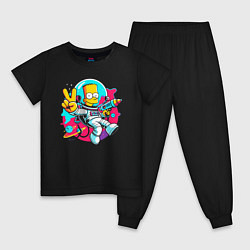 Пижама хлопковая детская Барт Симпсон в космосе с лазерным пистолетом, цвет: черный