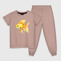 Пижама хлопковая детская Желтая золотая рыбка, цвет: пыльно-розовый