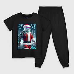 Пижама хлопковая детская Cyber new year - cyberpunk ai art, цвет: черный
