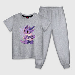 Пижама хлопковая детская Фиолетовый дракон в свитере, цвет: меланж