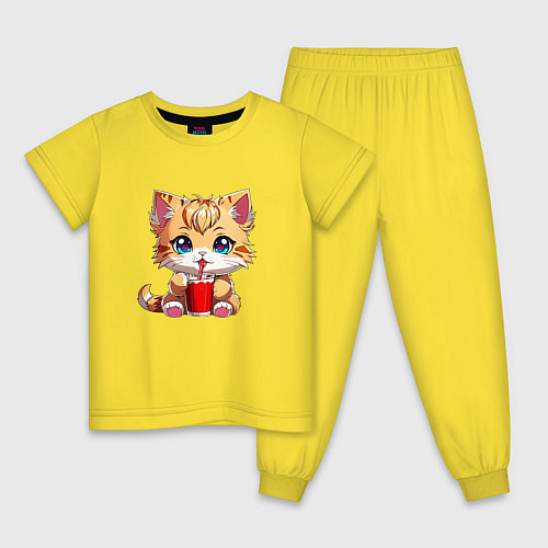 Детская пижама Кот с напитком / Желтый – фото 1