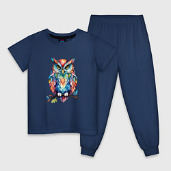 Пижама хлопковая детская Цветастая сова, цвет: тёмно-синий