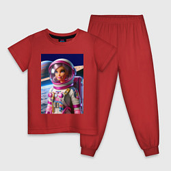 Пижама хлопковая детская Барби - крутой космонавт, цвет: красный