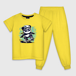 Пижама хлопковая детская Панда - крутой скейтбордист, цвет: желтый
