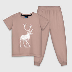 Пижама хлопковая детская Северный олень белый спереди, цвет: пыльно-розовый