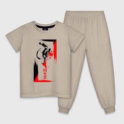 Пижама хлопковая детская Боевые искуства black and red, цвет: миндальный