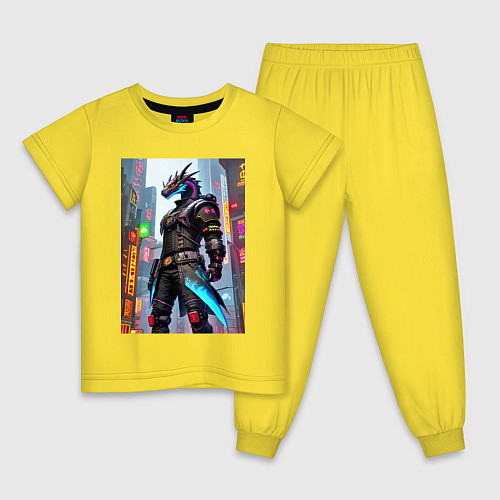 Детская пижама Крутой дракон - киберпанк / Желтый – фото 1