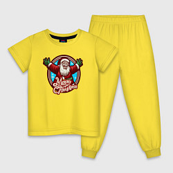 Пижама хлопковая детская Радостный Санта, цвет: желтый