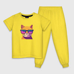 Пижама хлопковая детская Кот в стильных очках, цвет: желтый
