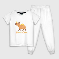 Пижама хлопковая детская Капибара и уточки-наездницы, цвет: белый