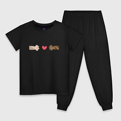 Пижама хлопковая детская Кошачьи лапки и сердце, цвет: черный