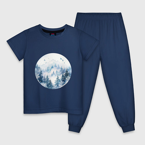 Детская пижама Горы в тумане в круге / Тёмно-синий – фото 1