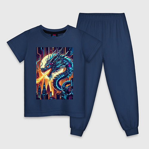 Детская пижама New year dragon - neon / Тёмно-синий – фото 1