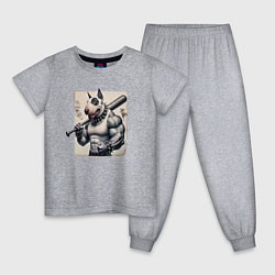 Пижама хлопковая детская Качок Булли с битой - нейросеть, цвет: меланж