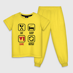 Пижама хлопковая детская Eat - sleep - GTA 6 - repeat, цвет: желтый
