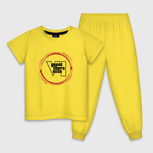 Детская пижама Символ GTA6 и красная краска вокруг / Желтый – фото 1