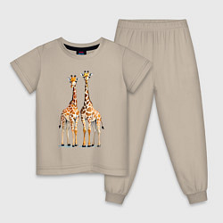 Пижама хлопковая детская Друзья-жирафы, цвет: миндальный