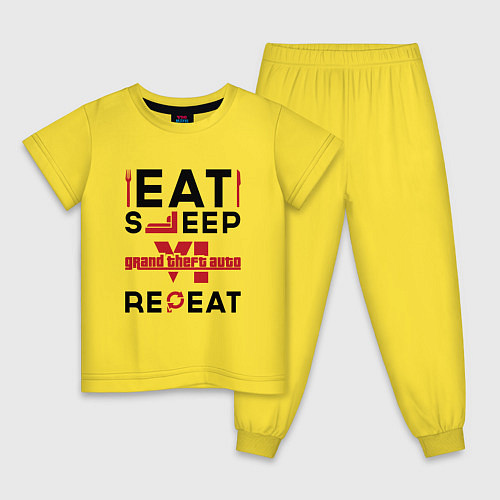 Детская пижама Надпись: eat sleep GTA6 repeat / Желтый – фото 1