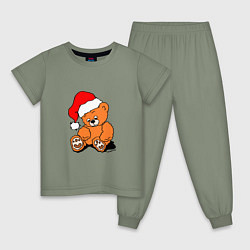 Пижама хлопковая детская Плюшевый медведь в колпаке, цвет: авокадо