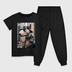 Пижама хлопковая детская Чувак бультерьер житель Нью-Йорка, цвет: черный