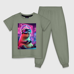 Пижама хлопковая детская Каппи в виртуальном шлеме, цвет: авокадо