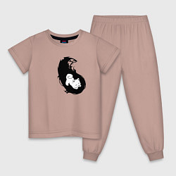 Пижама хлопковая детская Инь ян чёрный парный, цвет: пыльно-розовый