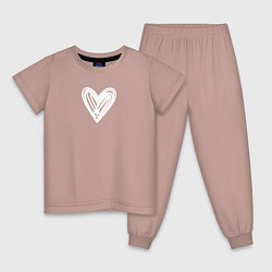 Пижама хлопковая детская Рисованное белое сердце парное, цвет: пыльно-розовый