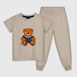 Пижама хлопковая детская Медведь Вова с пластырем, цвет: миндальный