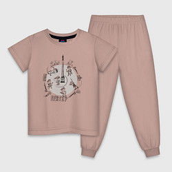 Пижама хлопковая детская Кати-Катай Питер: скейтборд, цвет: пыльно-розовый