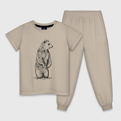 Пижама хлопковая детская Медведь стоящий, цвет: миндальный