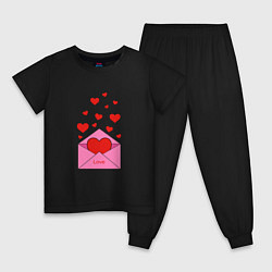 Пижама хлопковая детская Любовное письмо, цвет: черный