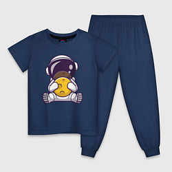 Пижама хлопковая детская Космонавт и луна, цвет: тёмно-синий