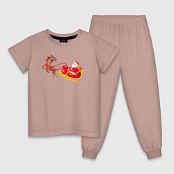 Пижама хлопковая детская Оленья повозка с дед морозом, цвет: пыльно-розовый