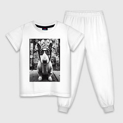 Пижама хлопковая детская Булли у стены с граффити, цвет: белый