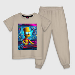 Пижама хлопковая детская Барт Симпсон увлёкся игрой, цвет: миндальный