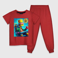 Пижама хлопковая детская Барт Симпсон владелец биткоина, цвет: красный